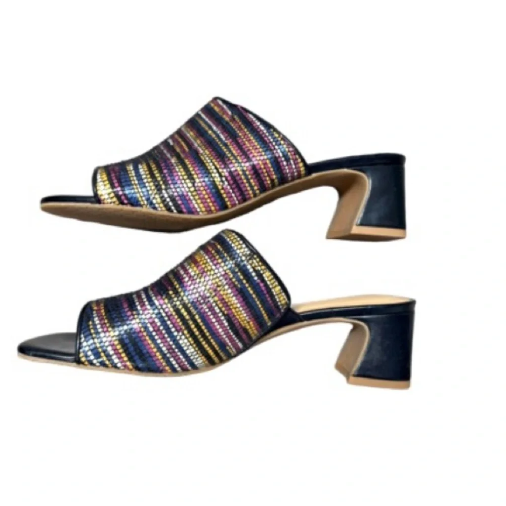 NYDJ Heeled Mule Slides-Gwen Black/Multi Colored NWOT Size 8.5 Pristine Cond.